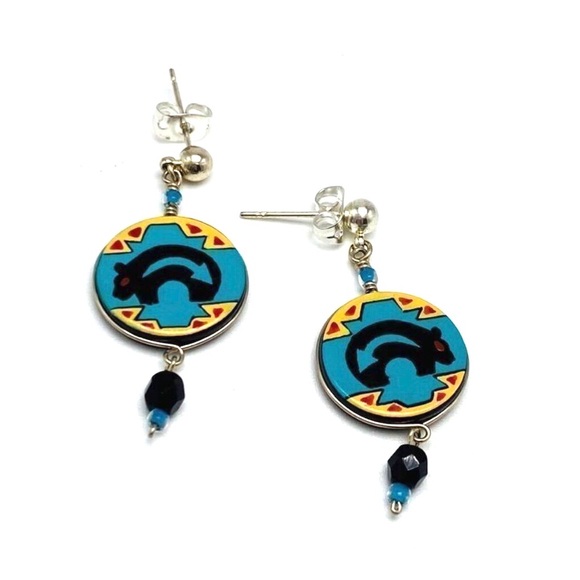 Mato Southwestern Native American Bear Arrow Blue Tribal Ethnic Geometric Dangle - Picture 11 of 16